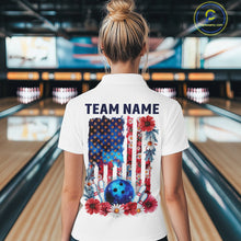 Load image into Gallery viewer, Custom Wild Flower Patriotic US Flag Bowling Women Quarter-Zip Shirt, Hippie Bowling IPHW9753
