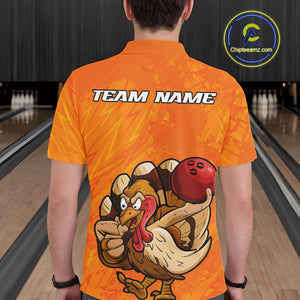 Custom Funny Thanksgiving Turkey Bowling Men Polo Shirts, Bowling League Shirt IPHW9770