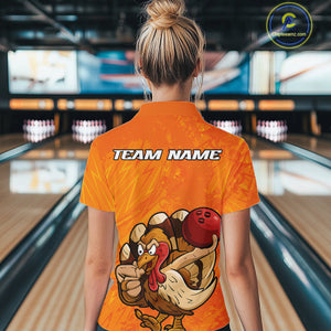 Custom Funny Thanksgiving Turkey Bowling Women Quarter-Zip Shirts, Bowling League Shirt IPHW9770
