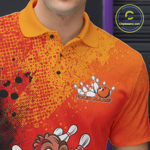 Custom Funny Orange Turkey Bowling Team Men Polo Shirts, Thanksgiving Bowling Outfit IPHW9785