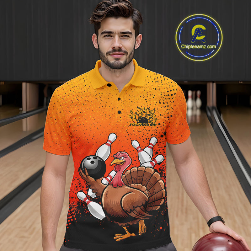 Custom Funny Turkey Bowling Thanksgiving Bowing Outfit Team Polo Shirts For Men IPHW9787