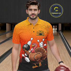 Custom Funny Turkey Bowling Thanksgiving Bowing Outfit Team Polo Shirts For Men IPHW9787