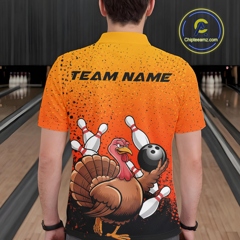 Custom Funny Turkey Bowling Thanksgiving Bowing Outfit Team Polo Shirts For Men IPHW9787