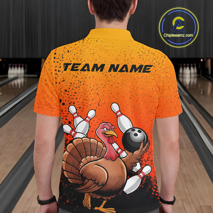 Custom Funny Turkey Bowling Thanksgiving Bowing Outfit Team Polo Shirts For Men IPHW9787