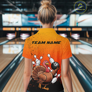 Custom Funny Turkey Bowling Thanksgiving Bowing Outfit Team Quarter-Zip Shirts For Women IPHW9787