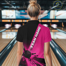 Load image into Gallery viewer, Custom Black And Pink Strike Bowling Quarter-Zip Shirts For Women, Bowling Team Uniform IPHW9554