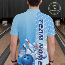 Load image into Gallery viewer, Custom Gradient Blue Bowling Pattern Team Polo Shirts For Men, Bowling Tournament Shirt IPHW9406