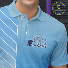 Load image into Gallery viewer, Custom Gradient Blue Bowling Pattern Team Polo Shirts For Men, Bowling Tournament Shirt IPHW9406
