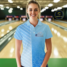 Load image into Gallery viewer, Custom Gradient Blue Bowling Pattern Team Polo Shirts For Women, Bowling Tournament Shirt IPHW9406