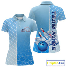 Load image into Gallery viewer, Custom Gradient Blue Bowling Pattern Team Polo Shirts For Women, Bowling Tournament Shirt IPHW9406