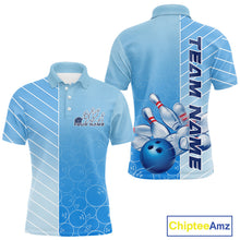 Load image into Gallery viewer, Custom Gradient Blue Bowling Pattern Team Polo Shirts For Men, Bowling Tournament Shirt IPHW9406
