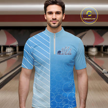 Load image into Gallery viewer, Custom Gradient Blue Bowling Pattern Team Quarter-Zip Shirts For Men, Bowling Tournament Shirt IPHW9406