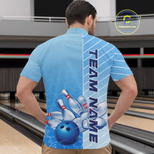 Load image into Gallery viewer, Custom Gradient Blue Bowling Pattern Team Quarter-Zip Shirts For Men, Bowling Tournament Shirt IPHW9406