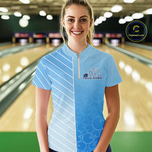 Load image into Gallery viewer, Custom Blue Bowling Pattern Team Women Quarter-Zip Shirts, Bowling Tournament Shirt IPHW9406