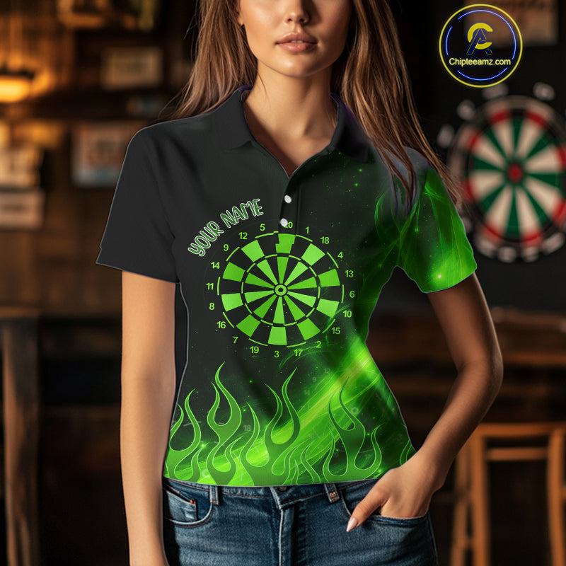 Dartboard 3D Lightning Darts Shirt For Women Custom Name & Team Jersey | Opt2 - Green NYN0646