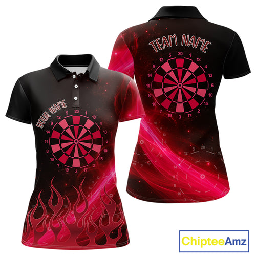 Dartboard 3D Lightning Darts Shirt For Women Custom Name & Team Jersey | Opt3 - Red NYN0647