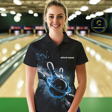 Load image into Gallery viewer, Custom Galaxy Blue Flame Bowling Polo Shirt For Women, Bowling League Team Uniform IPHW9570