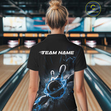 Load image into Gallery viewer, Custom Galaxy Blue Flame Bowling Polo Shirt For Women, Bowling League Team Uniform IPHW9570