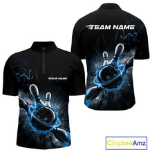 Load image into Gallery viewer, Custom Galaxy Blue Flame Bowling Quarter-Zip Shirt For Men, Bowling League Team Uniform IPHW9570
