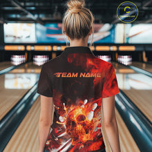 Load image into Gallery viewer, Custom Fire Flame Skull Bowling Polo Shirts For Women, Halloween Bowling Outfits IPHW9579