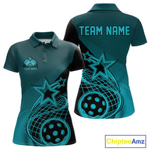 Load image into Gallery viewer, Custom Blue Pickleball Star Polo Shirts For Women, Outdoor Pickleball Team Uniform IPHW9410