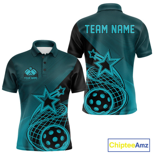 Custom Blue Pickleball Star Polo Shirts For Men, Outdoor Pickleball Team Uniform IPHW9410