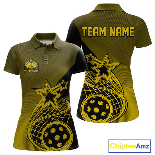 Custom Yellow Pickleball Star Polo Shirts For Women, Outdoor Pickleball Team Uniform IPHW9411