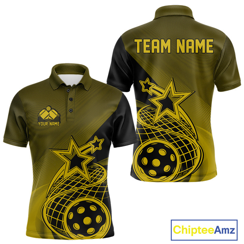Custom Yellow Pickleball Star Polo Shirts For Men, Outdoor Pickleball Team Uniform IPHW9411