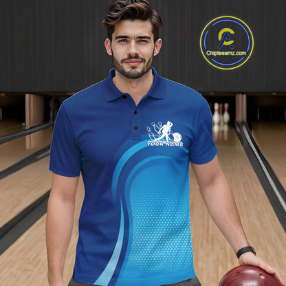 Custom Blue Bowling Team Polo Shirts For Men, Bowling Tournament Bowling League Shirt IPHW9236