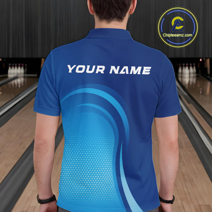 Custom Blue Bowling Team Polo Shirts For Men, Bowling Tournament Bowling League Shirt IPHW9236