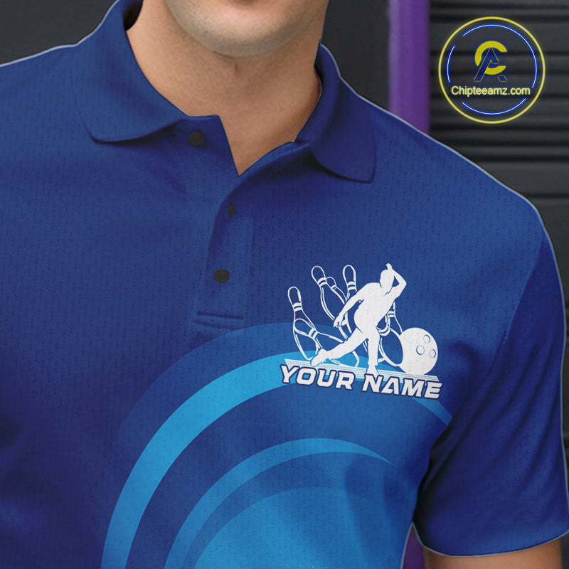 Custom Blue Bowling Team Polo Shirts For Men, Bowling Tournament Bowling League Shirt IPHW9236
