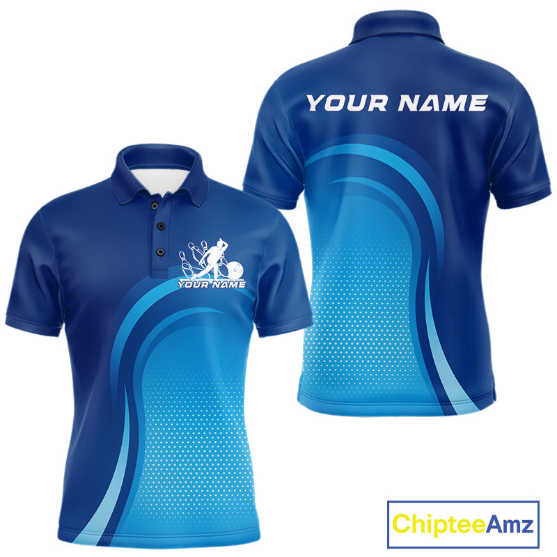 Custom Blue Bowling Team Polo Shirts For Men, Bowling Tournament Bowling League Shirt IPHW9236