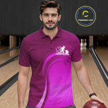 Load image into Gallery viewer, Custom Purple Bowling Team Polo Shirts For Men, Bowling Tournament Bowling League Shirt IPHW9237