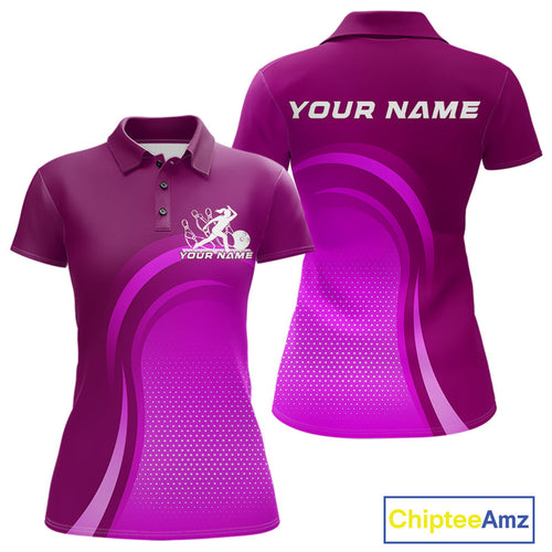 Custom Purple Bowling Team Polo Shirts For Women, Bowling Tournament Bowling League Shirt IPHW9237