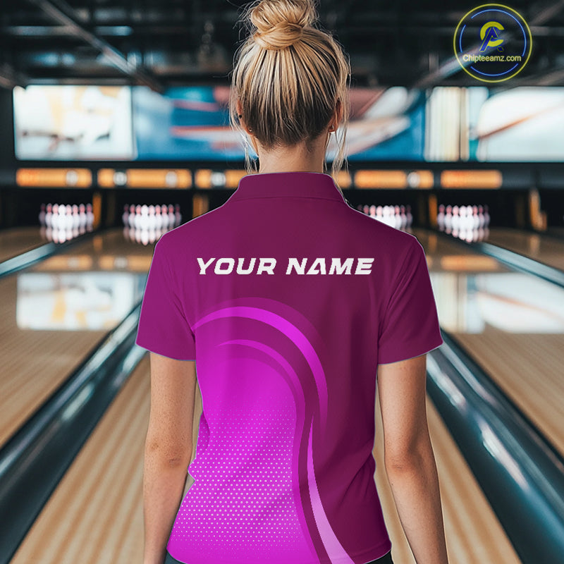 Custom Purple Bowling Team Women Quarter-Zip Shirt, Tournament Bowling League Shirt IPHW9237