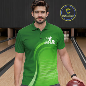 Custom Green Bowling Team Polo Shirts For Men, Bowling Tournament Bowling League Shirt IPHW9238