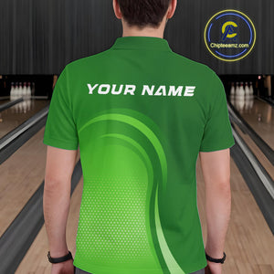 Custom Green Bowling Team Polo Shirts For Men, Bowling Tournament Bowling League Shirt IPHW9238