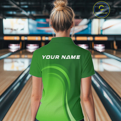 Custom Green Bowling Team Polo Shirts For Women, Bowling Tournament Bowling League Shirt IPHW9238