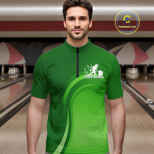 Custom Green Bowling Team Quarter-Zip Shirts For Men, Bowling Tournament Bowling League Shirt IPHW9238