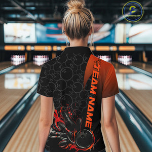 Custom Bowling Pattern Red Flame Strike Bowling Team Women Quarter-Zip Shirts IPHW9415
