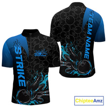 Load image into Gallery viewer, Custom Bowling Pattern Blue Flame Strike Bowling Team Men Quarter-Zip Shirts, Bowling Jerseys IPHW9416