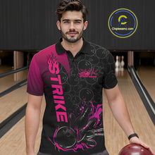 Load image into Gallery viewer, Custom Bowling Pattern Pink Flame Strike Bowling Team Men Polo Shirts, Bowling Jerseys IPHW9417