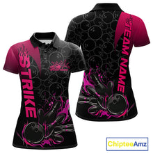 Load image into Gallery viewer, Custom Bowling Pattern Pink Flame Strike Bowling Team Women Polo Shirts, Bowling Jerseys IPHW9417