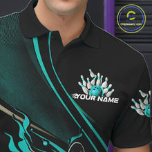 Load image into Gallery viewer, Custom Black And Blue Fire Flame Bowling Team Men Polo Shirts, Bowling Jerseys IPHW9419