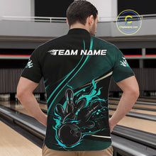 Load image into Gallery viewer, Custom Black And Blue Fire Flame Bowling Team Men Quarter-Zip Shirts, Bowling Jerseys IPHW9419