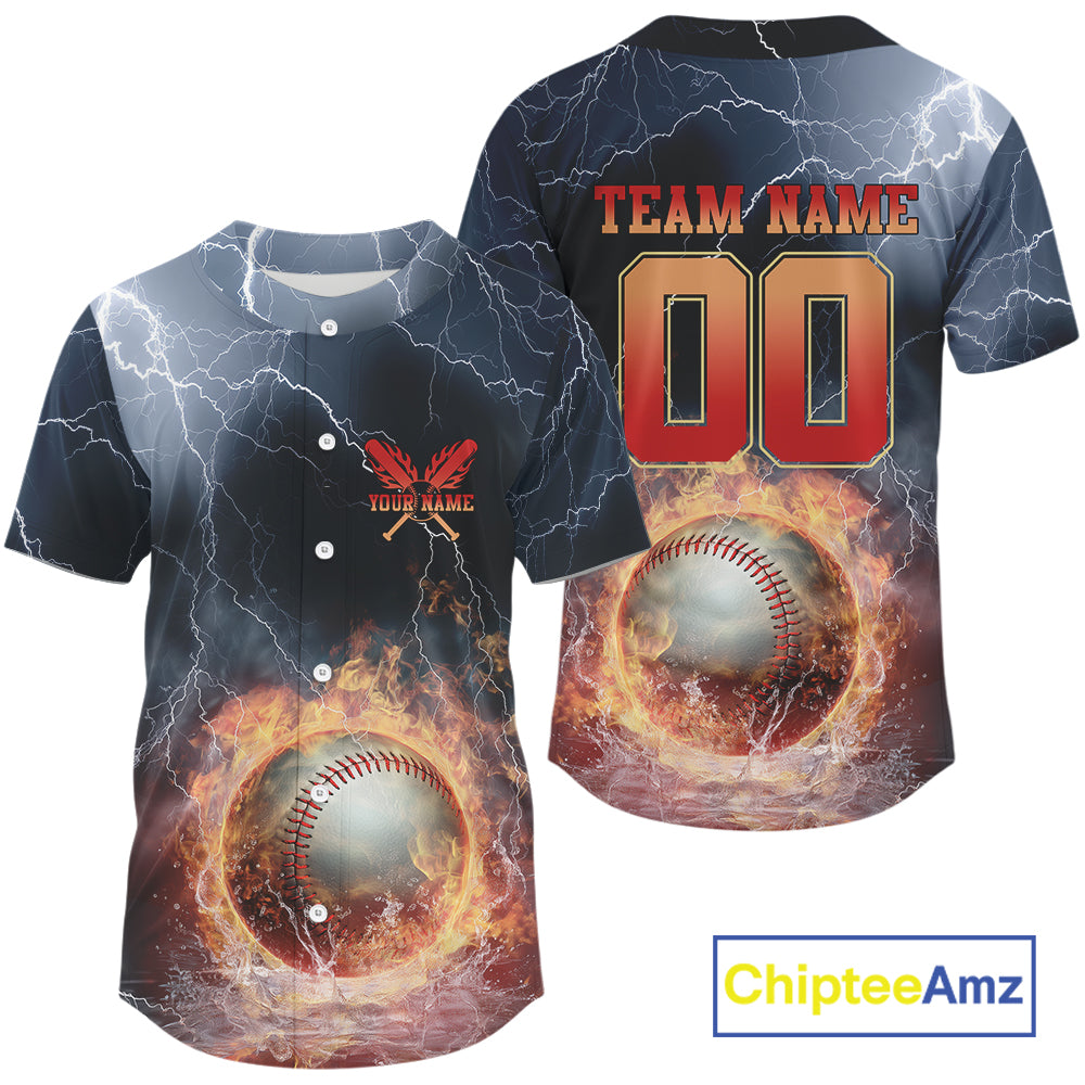 Custom Name And Number Thunder Lightning Flame Baseball Team Men Jerseys IPHW9585