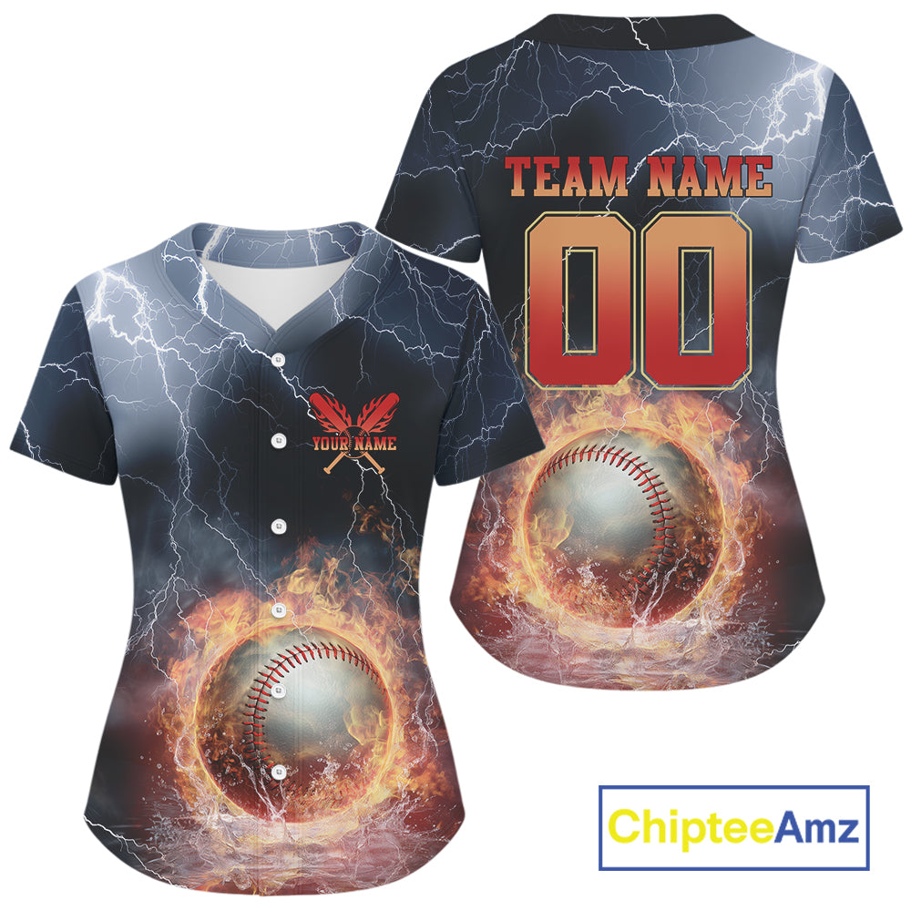 Custom Name And Number Thunder Lightning Flame Baseball Team Women Jerseys IPHW9585