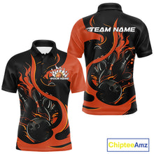 Load image into Gallery viewer, Custom Black And Orange Flame Bowling Polo Shirts For Men, Bowling Tournament Team Uniform IPHW9246