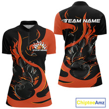 Load image into Gallery viewer, Custom Black And Orange Flame Bowling Women Quarter-Zip Shirt, Bowling Team Uniform IPHW9246