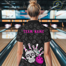 Load image into Gallery viewer, Custom Black And Pink Sugar Skull Bowling Women Quarter-Zip Shirt, Bowling League Shirt IPHW9252